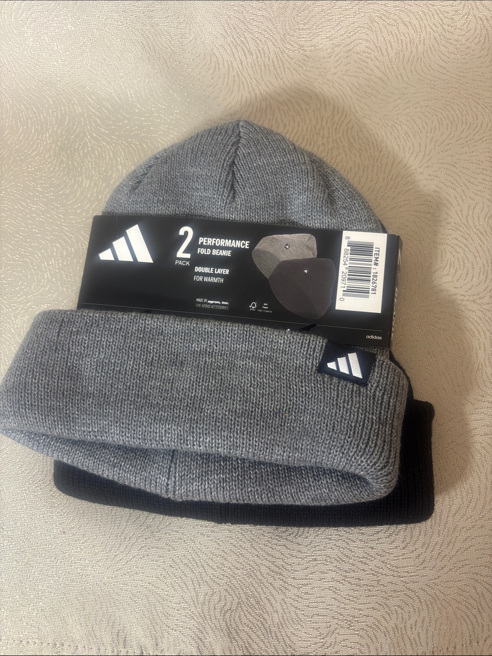 adidas Gray & Black 2-Pack Fold Beanies 0342